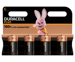 Duracell C Plus Power +100% Extra Life* Alkaline Batteries - 4 Pack