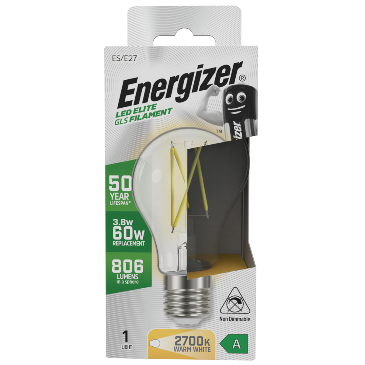 Energizer 3.8w ES E27 LED Filament GLS 2700K Warm White